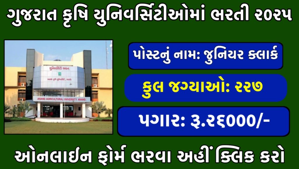 Gujarat Agricultural University Clerk Bharti 2025