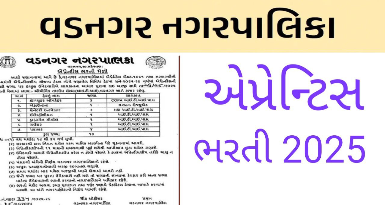 Vadnagar Apprentice Bharti 2025